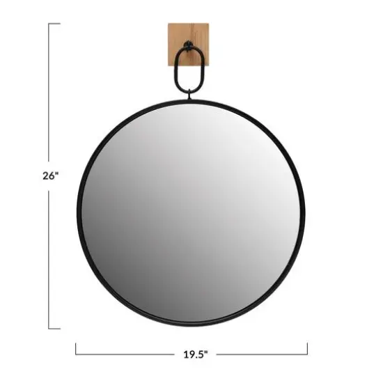 Hello Honey&reg; Black & Natural Modern Round Metal Wall Mirror {6}