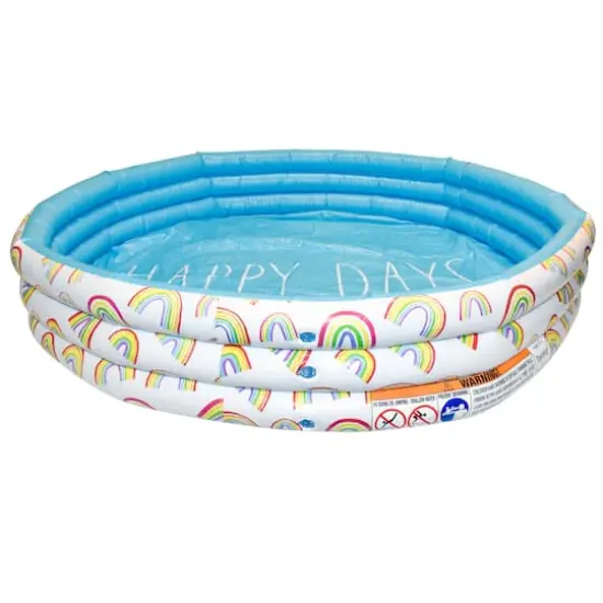 Rae Dunn 4ft. Happy Days Aqua Rainbow Mini Pool {1}