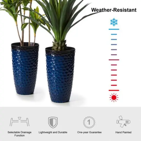 Glitzhome® 23.75" Eco-Friendly Honeycomb Textured Cobalt Blue Tall Plastic Planters, 2ct. {8}