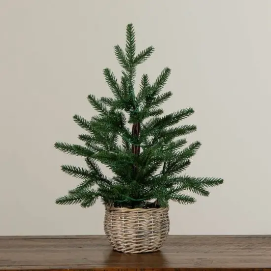 1.5ft. Pre-Lit Artificial Mini Christmas Tree in Basket with 20 Warm White LED Lights {7}