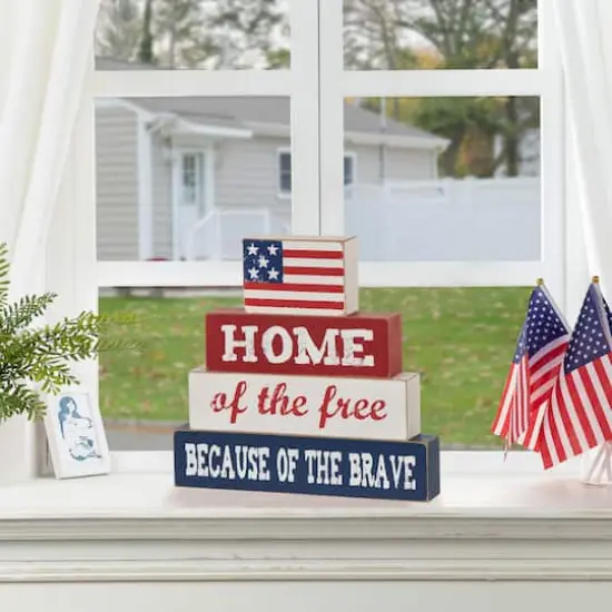 Glitzhome&reg; 8.5" Wooden Patriotic Sign Table D&eacute;cor {5}