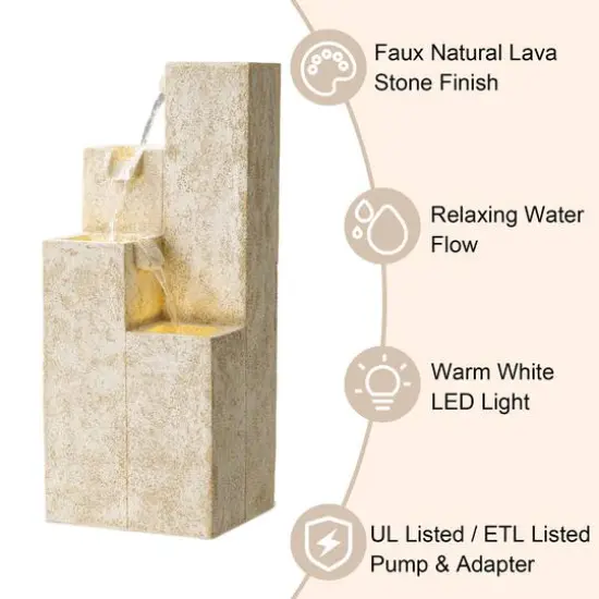 Glitzhome&reg; 34" 4-Tier Faux Terrazzo Geometric Square Column Outdoor Fountain with LED Light {8}