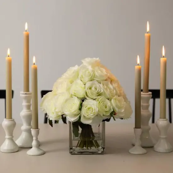 Wedding Collection 13in. Artificial Rose Arrangement in Glass Vase {6}