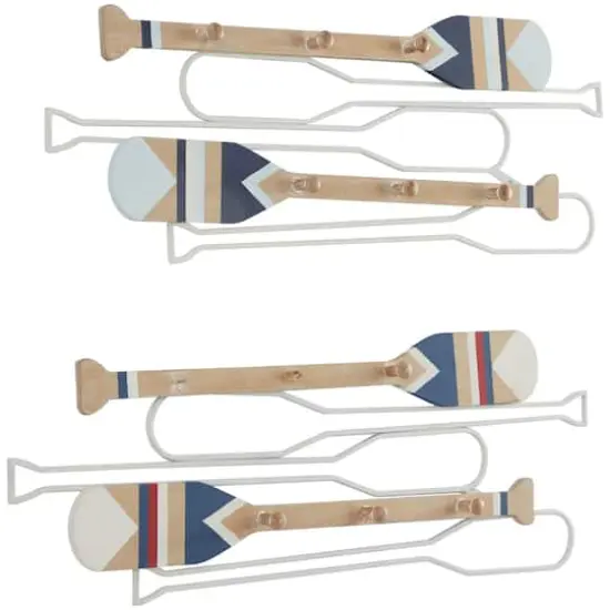 Light Brown Wood 12 Hangers Paddle Wall Hook with Stripe Patterns Set of 2 30", 29" {3}