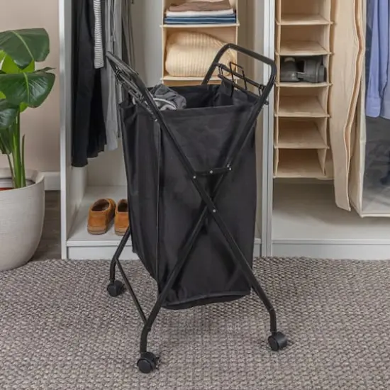 Household Essentials Rolling Laundry Hamper Black {5}
