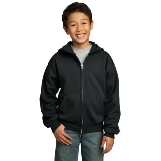 Port & Company&reg; Youth Core Fleece Full-Zip Hooded Sweatshirt Jet Black {4}