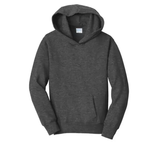 Port & Company&reg; Fan Favorite Youth Fleece Pullover Hooded Sweatshirt Dark Heather Grey {1}