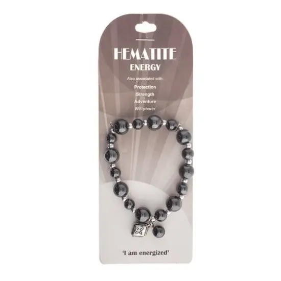 John Bead Hematite Gray Natural Stone Bracelet with Rhombus Charm {1}