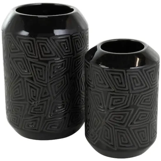 Black Ceramic Vase with Geometric Etchings Set {5}