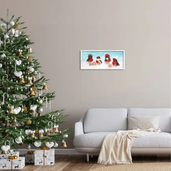 Stupell Industries Birds & Christmas Gifts Snowflakes Framed Giclee Art White {3}