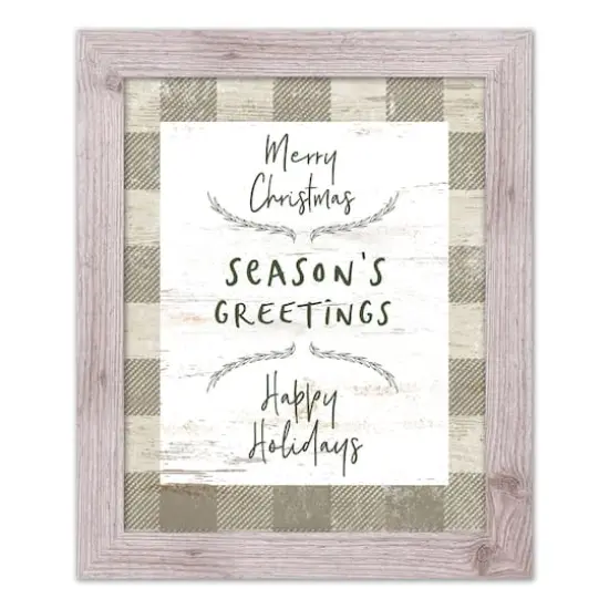 Taupe Buffalo Check Holiday Phrases Print in Western White Frame {1}