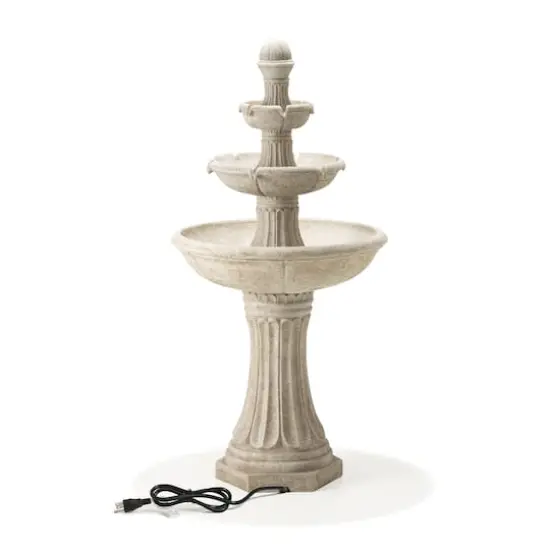 Glitzhome&reg; 45" 3-Tier Ceramic Outdoor Fountain Sand Beige Terrazzo {9}