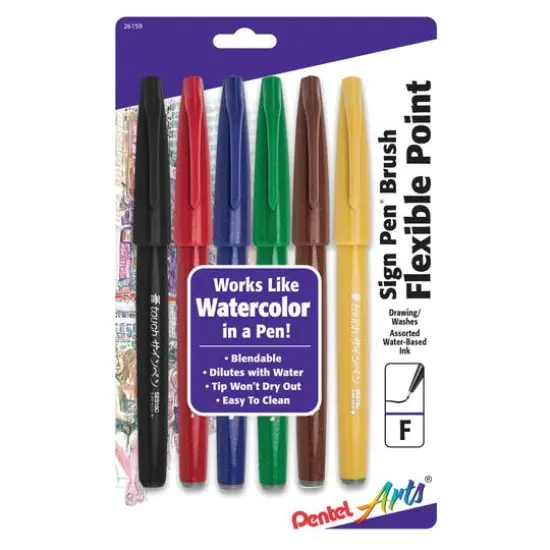 Pentel Arts&reg; Sign Pen&reg; Fine 6 Color Brush Set {1}