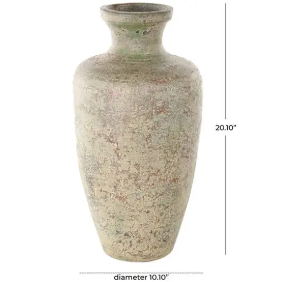 Brown Ceramic Vase with Green Accents {8}