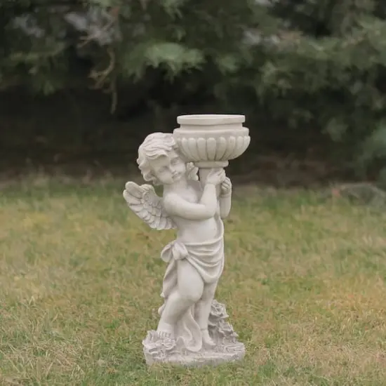 17.5" Cherub Angel Bird Bath Outdoor Garden Statue {3}