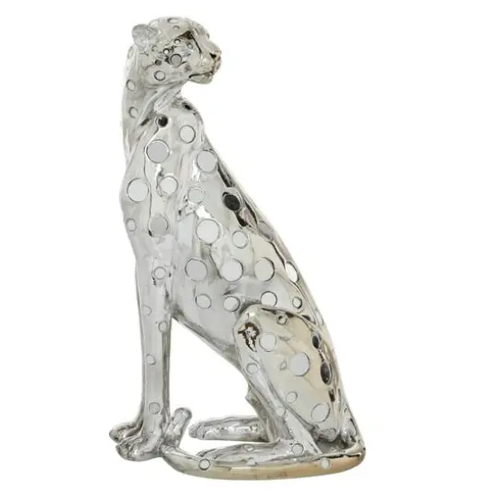 16" Silver Glam Leopard Sculpture {3}