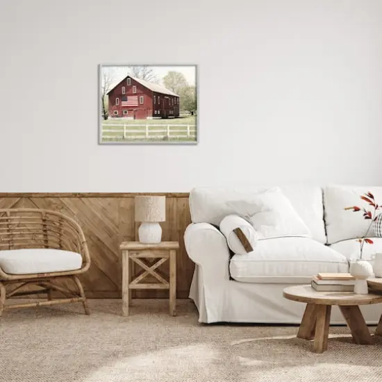 Stupell Industries Patriotic Barn Flag Framed Giclee Art Gray {3}