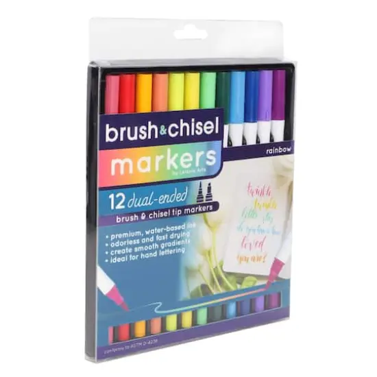 Leisure Arts&reg; 12 Color Rainbow Brush & Chisel Dual Tip Marker Set {1}