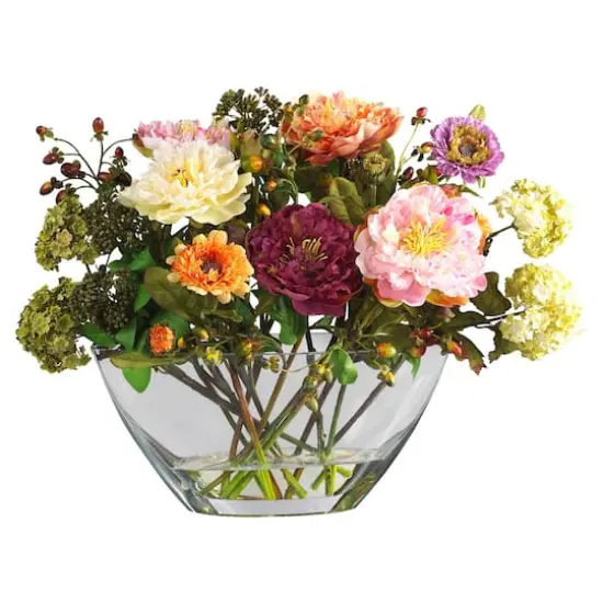 14" Multicolor Peony Arrangement in Glass Vase {1}
