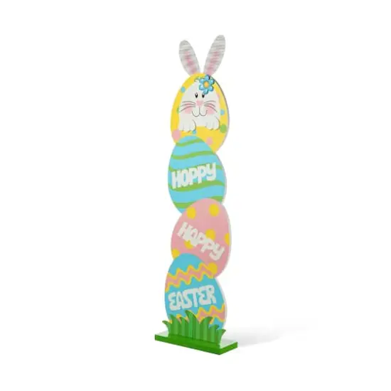 Glitzhome&reg; 42" Easter Wooden Bunny & Eggs Porch D&eacute;cor {1}
