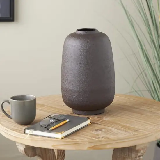 12" Black Textured Rounded Metal Vase {3}