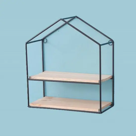 NEX&trade; Black 2-Tier Iron House Floating Wall Shelf {5}