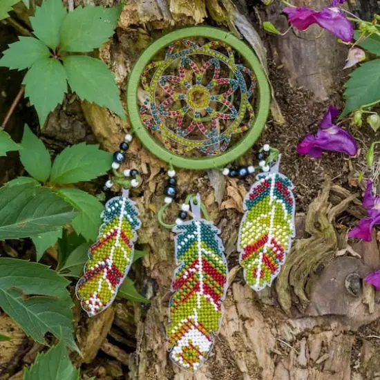 Wonderland Crafts Green Dream Catcher Bead Embroidery on Plastic Kit {1}