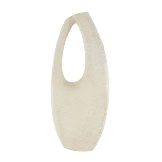 17.5" Cream Paper Mache Abstract Curved Cutout Vase with Brown Distressed Texturing {4}