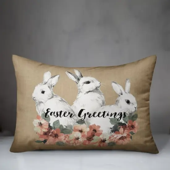 Sketched Bunnies On White Pillow 14" x 20" Throw Pillow {4}