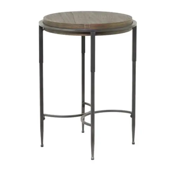 25" Dark Brown Metal Industrial Accent Table {3}