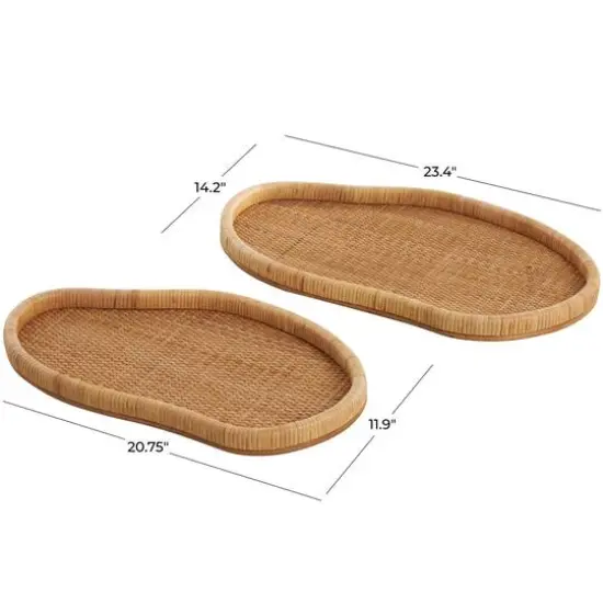 Brown Rattan Handmade Woven Living Room D&eacute;cor Tray Set {8}