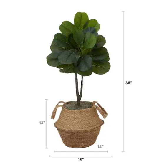3ft. Artificial Fiddle Leaf Fig Tree With Handmade Cotton & Jute Woven Basket DIY Kit Natural {3}