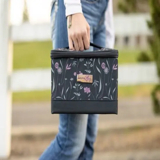 Everything Mary Pink & Gray Floral Collapsible Sewing Kit Organizer Box {9}