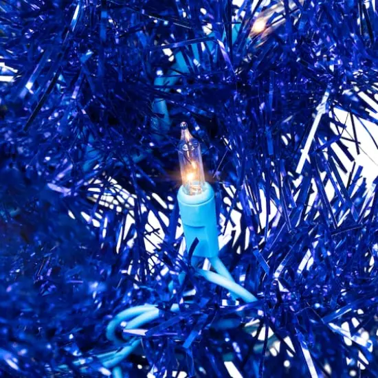 9ft. Pre-Lit Blue Artificial Tinsel Christmas Tree, Clear Lights {6}