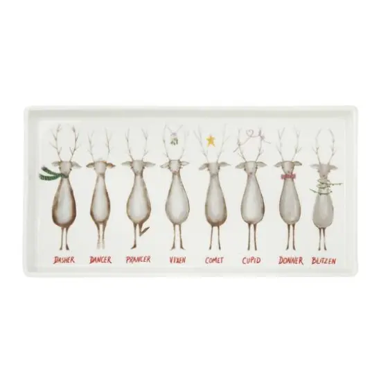 Hello Honey&reg; 12.75" Santa's Reindeer Rectangle Stoneware Serving Platter {1}