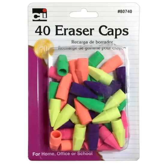 Charles Leonard Pencil Eraser Caps, 24 Packs of 40 {3}
