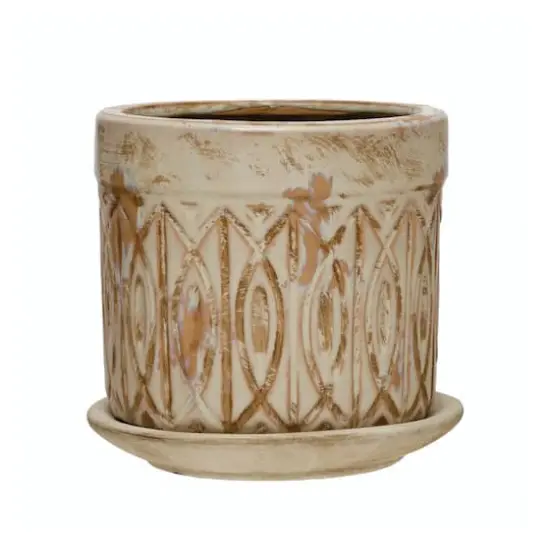Hello Honey&reg; 6'' Debossed Terra-Cotta Planter with Pattern and Saucer {1}