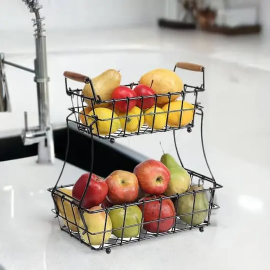 NEX&trade; 13" Black 2-Tier Countertop Fruit & Vegetable Storage Basket {6}