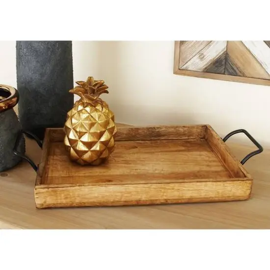 Rustic Brown Mango Wood Tray Set {9}