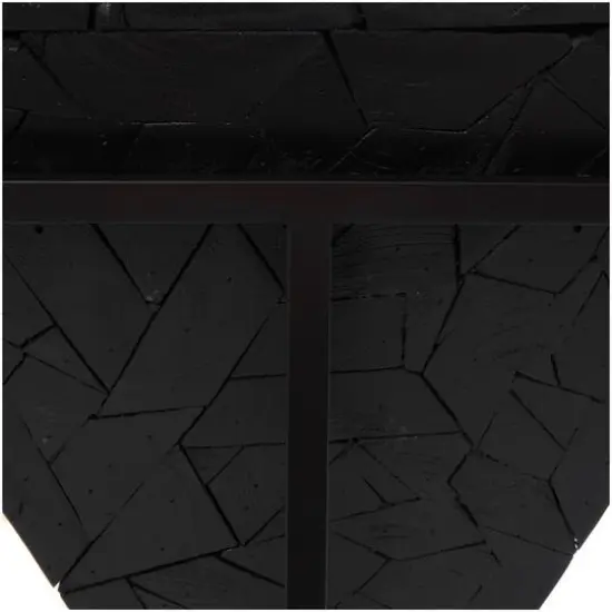 22" Black Teak Wood Geometric Handmade Inverted Pyramid Accent Table with Black Metal Base {7}