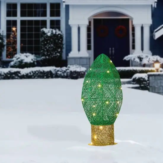 20" Pre-Lit Green Christmas Light Bulb Decoration {3}