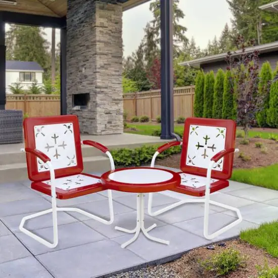 35" Square Outdoor Retro Tulip Armchair Red {3}