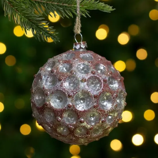 3.5" Silver Mercury Distressed Glass Ball Ornament {5}
