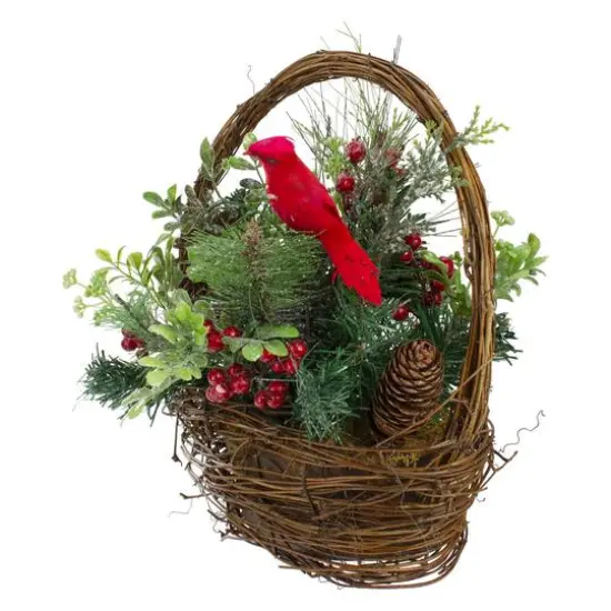12" Red Cardinal with Foliage in Twig Basket Decoration {8}