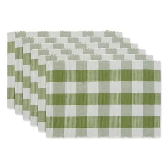 DII&reg; Buffalo Check Ribbed Placemat, 6ct. Antique Green/White {1}