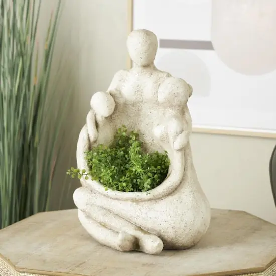 19" Cream Embracing Family Figures Sitting Planter {3}