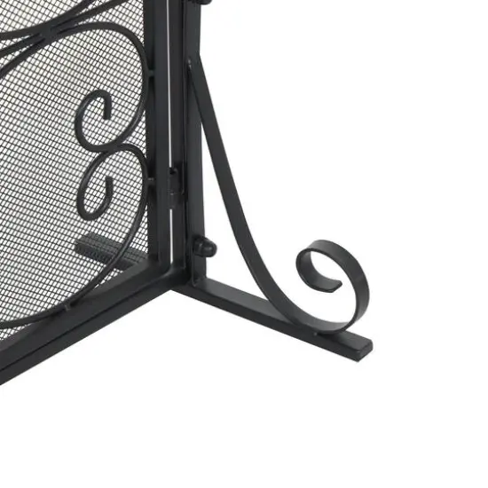 41" Black Metal Scroll Arched 1-Panel 2-Door Fireplace Screen with Mesh Backing {6}