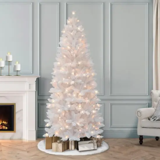 7ft. Pre-Lit White Carson Artificial Pine Christmas Tree, Clear Lights {3}