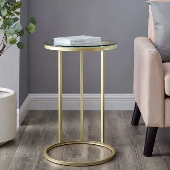 16" Gold Round C Table with Glass Top {5}