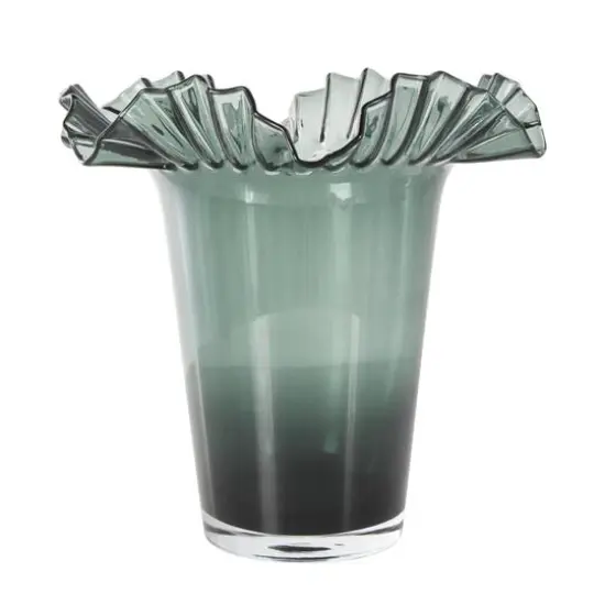 Green Glass Floral Tulip Inspired Ombre Vase with Wavy Opening {6}